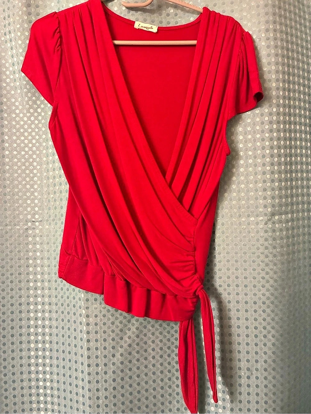 Red Short Sleeve Wrap Top